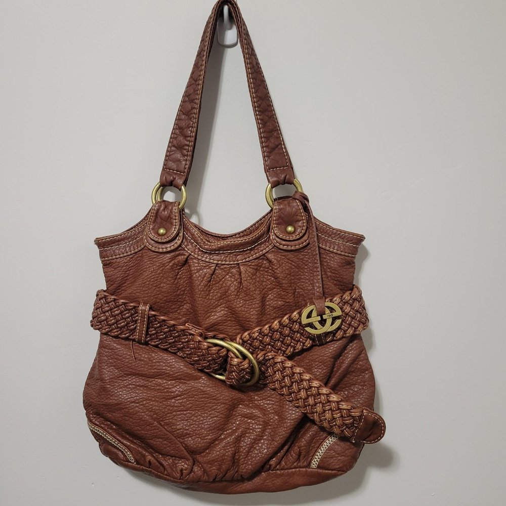 Red by Marc Ecko Brown Faux Leather Buckle Tie Soft Hobo Shoulder Bag Purse 90's